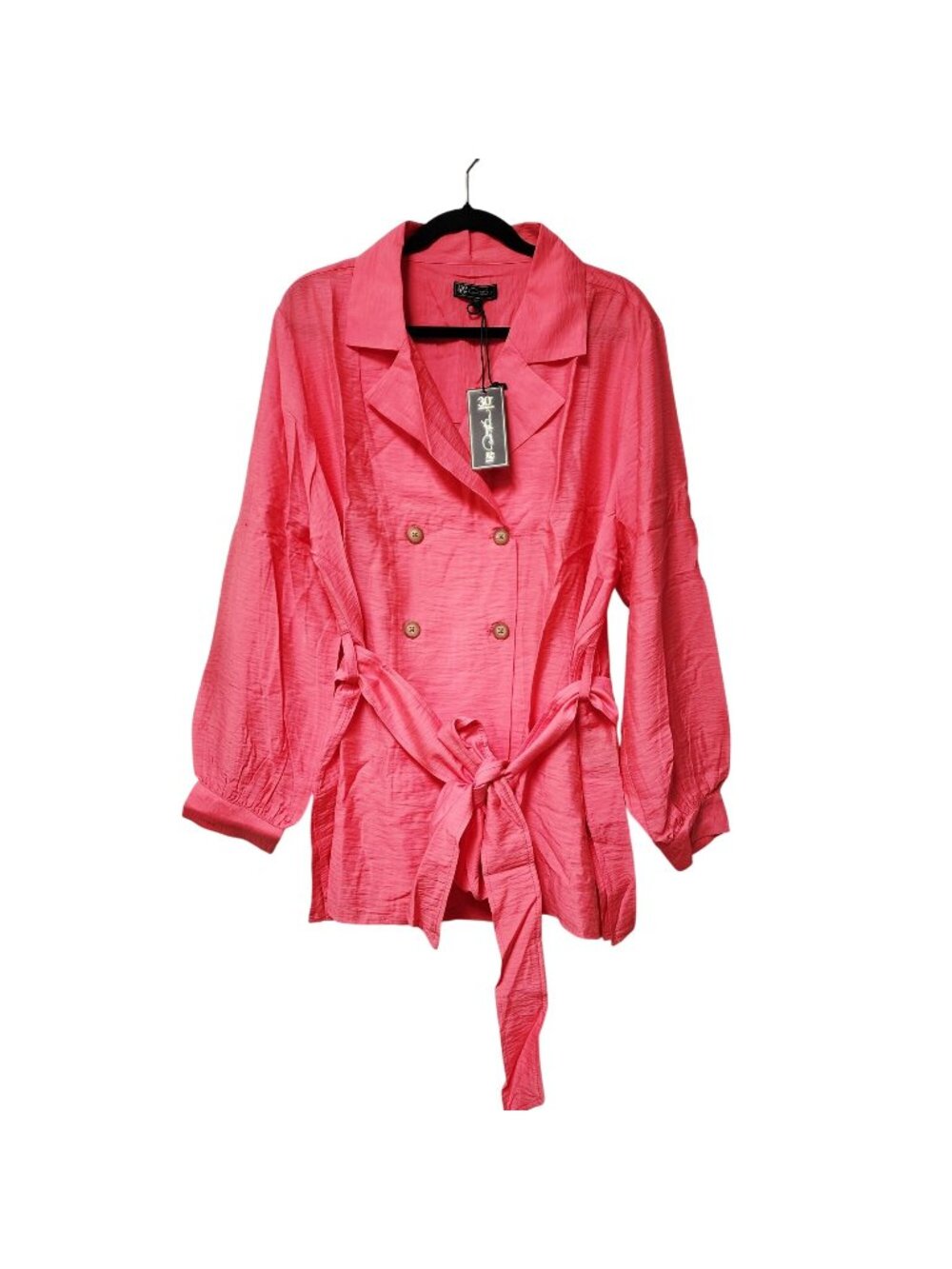 D2 Womens Pink Belted Double-Breasted Jacket Size 2X Lightweight